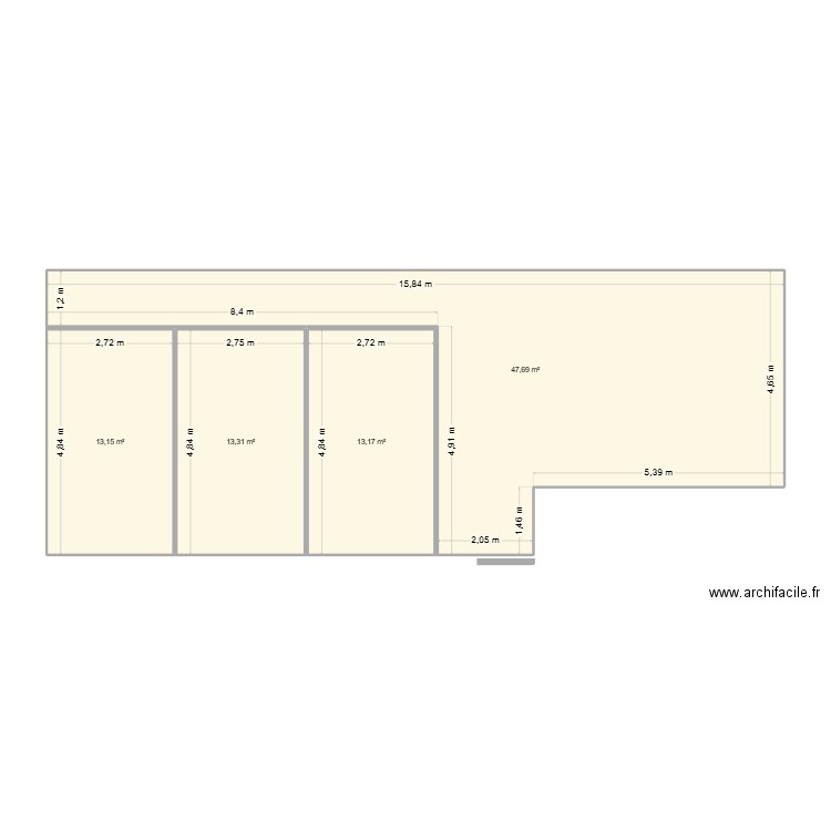 Saint Louis. Plan de 4 pièces et 87 m2