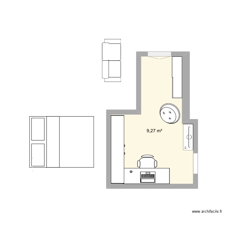 Auteuil. Plan de 1 pièce et 9 m2