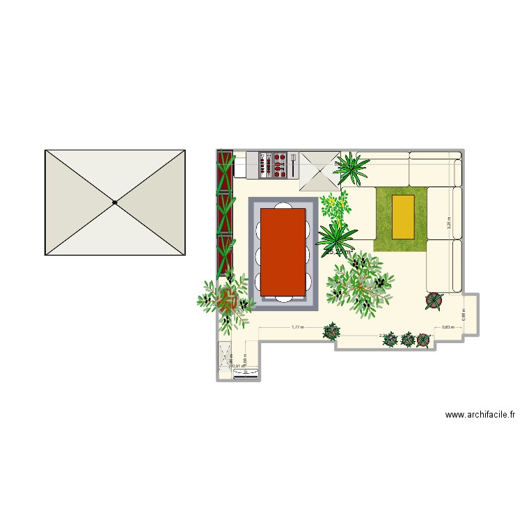 terasse parent. Plan de 1 pièce et 25 m2