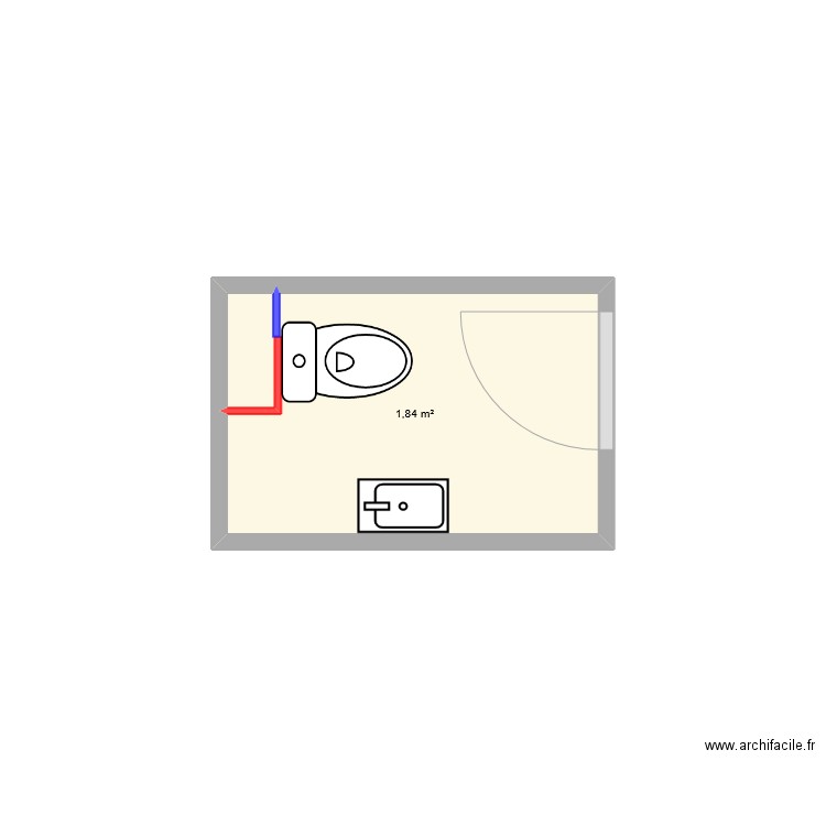 Piece WC. Plan de 1 pièce et 2 m2