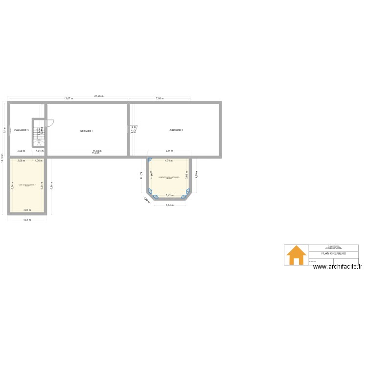 PLAN MAISON MALICORNE ETAGE. Plan de 2 pièces et 47 m2