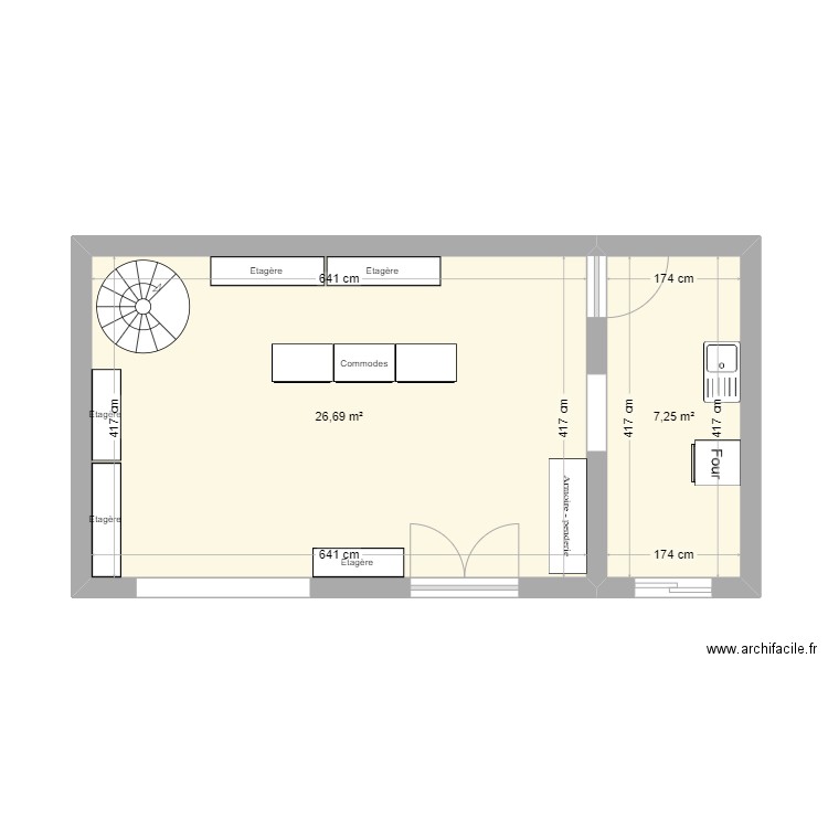 Agencer l'espace commerciale . Plan de 2 pièces et 34 m2