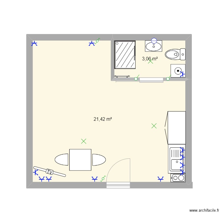 archifacile. Plan de 2 pièces et 24 m2