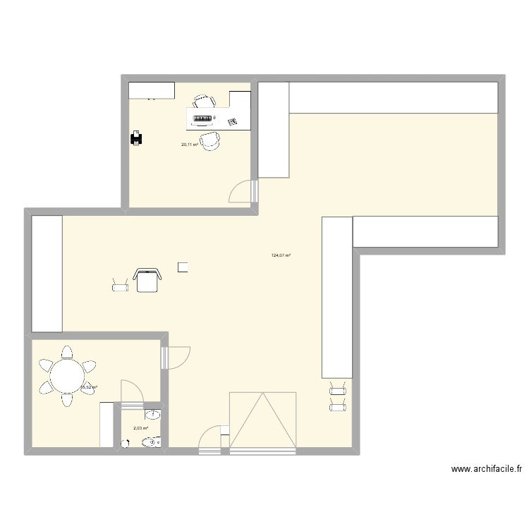 entrepôt SICM. Plan de 4 pièces et 162 m2