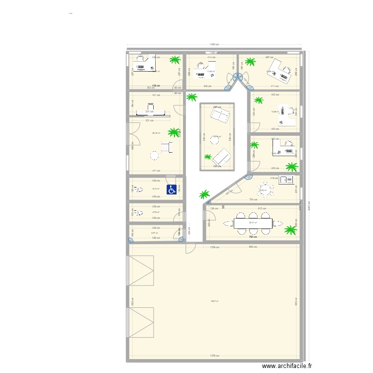 esquisse YB 43. Plan de 13 pièces et 292 m2