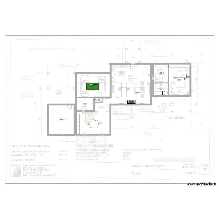 HENROT. Plan de 8 pièces et 215 m2