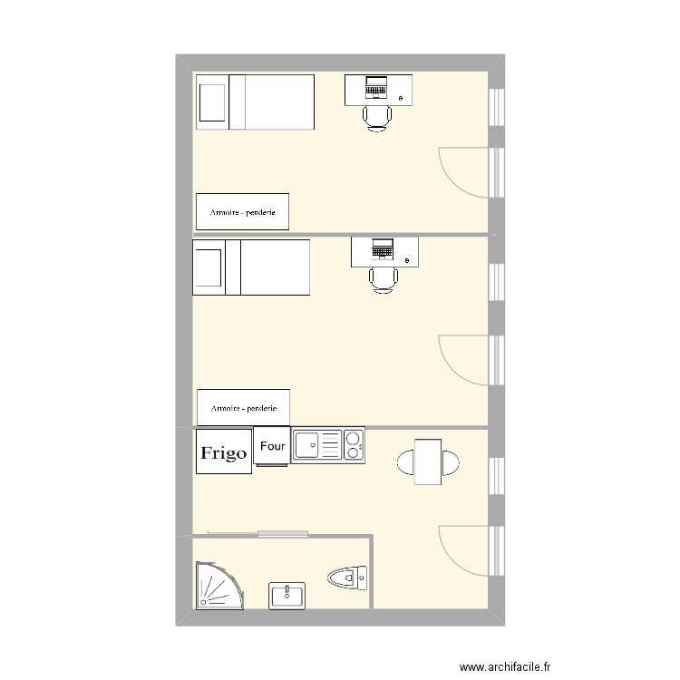 Semi Autonomie/Renforcé/Accueil d'urgence. Plan de 1 pièce et 40 m2