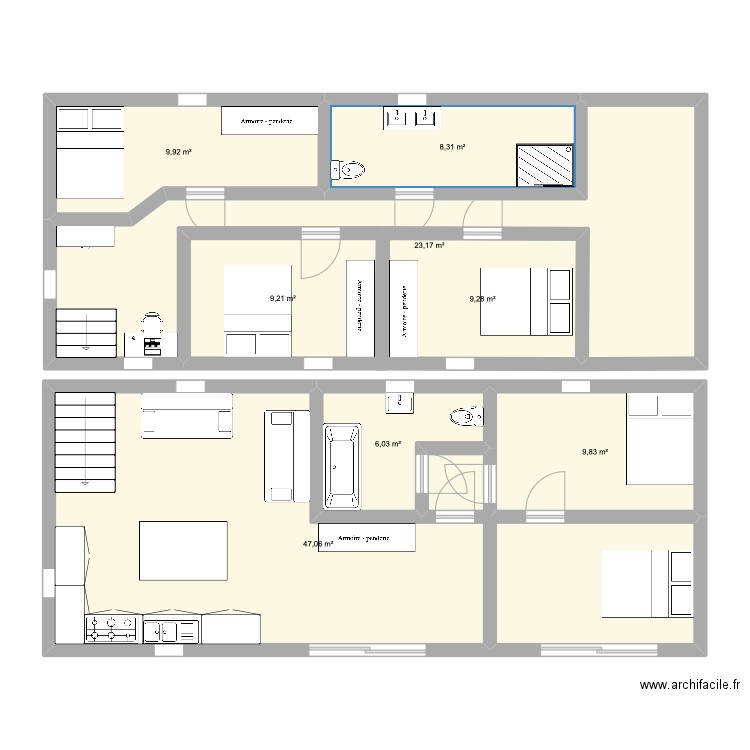 Maison corse. Plan de 8 pièces et 123 m2