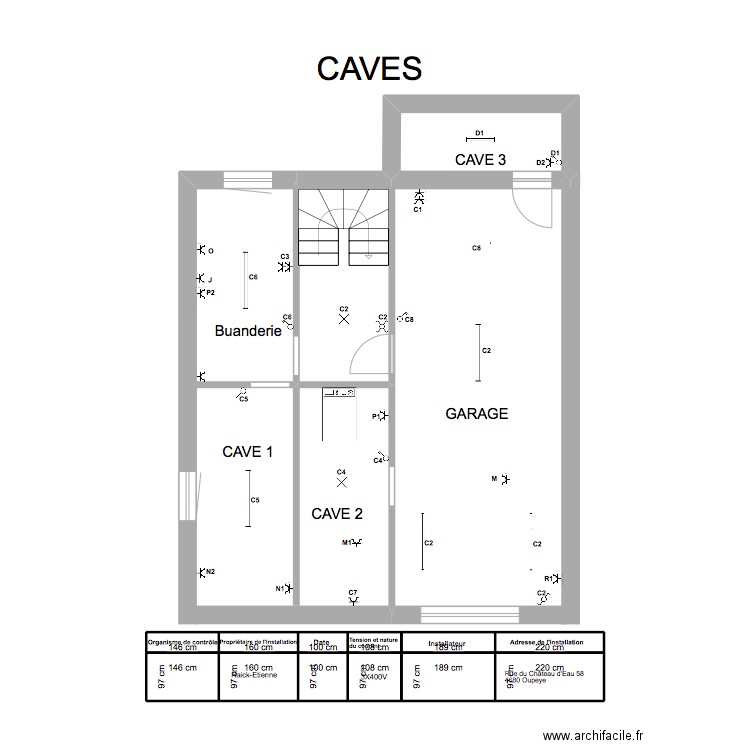 Raick Cave. Plan de 13 pièces et 17 m2