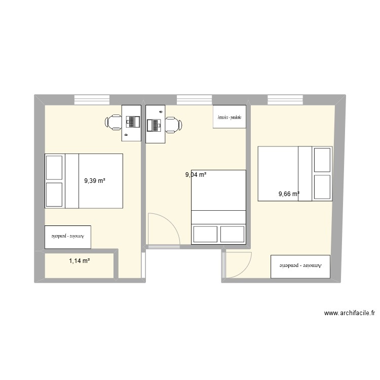 chambres. Plan de 4 pièces et 29 m2