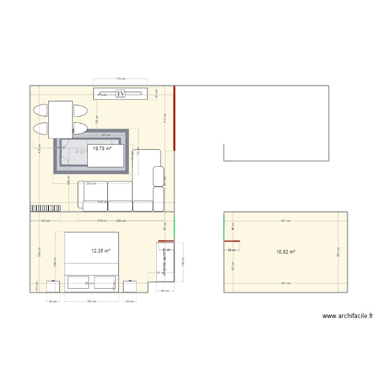 Appart. Plan de 3 pièces et 43 m2