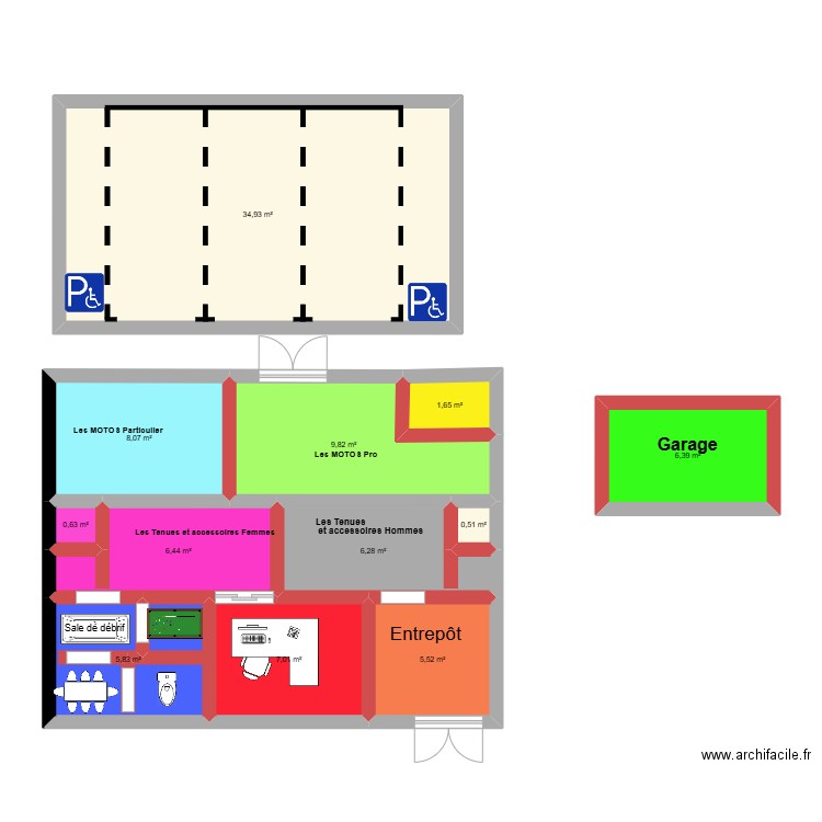 Magasin Speed Moto. Plan de 12 pièces et 93 m2