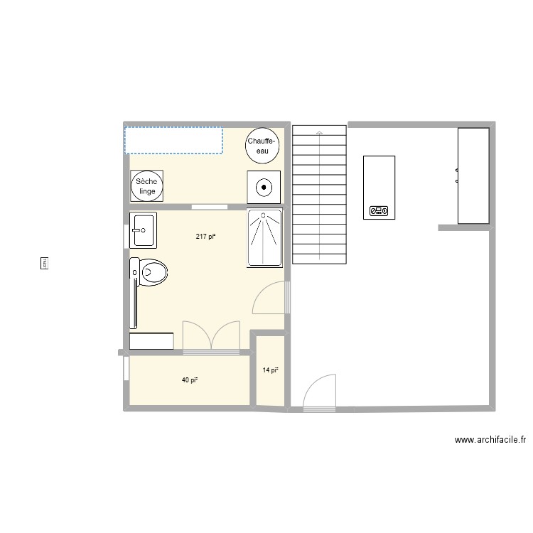 salle de bains sous sol. Plan de 3 pièces et 25 m2