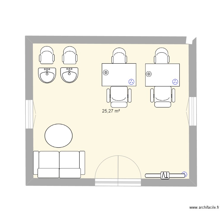 salon. Plan de 1 pièce et 25 m2