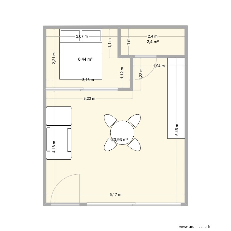 PLAN STUDIO 1. Plan de 3 pièces et 33 m2