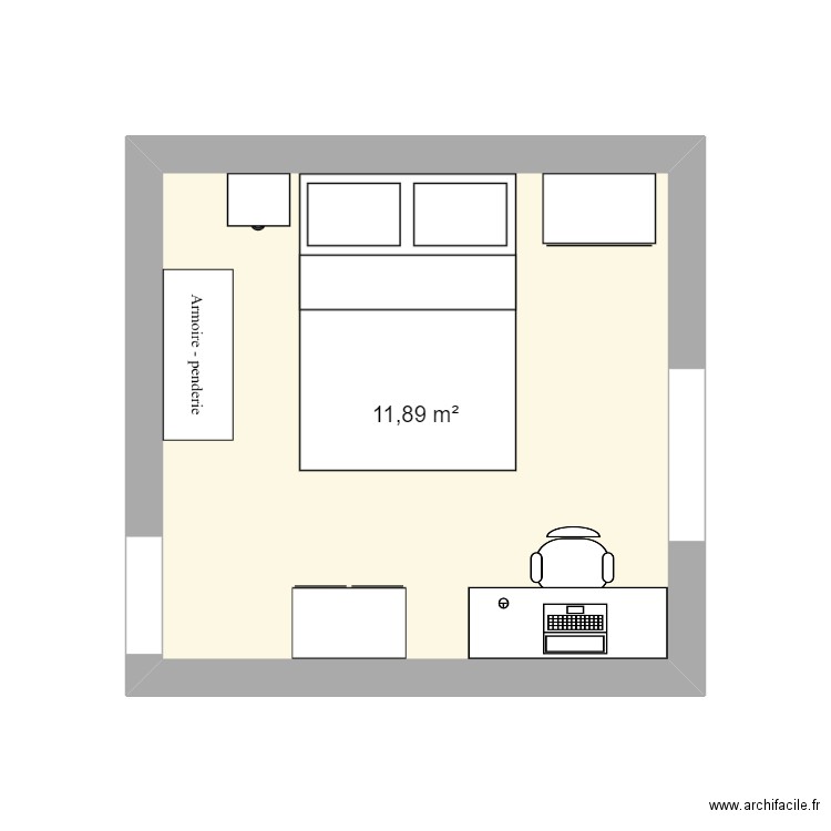 chambre LM. Plan de 1 pièce et 12 m2