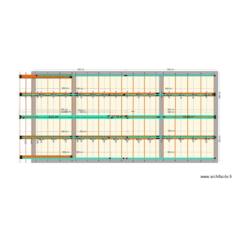 pool house. Plan de 3 pièces et 43 m2