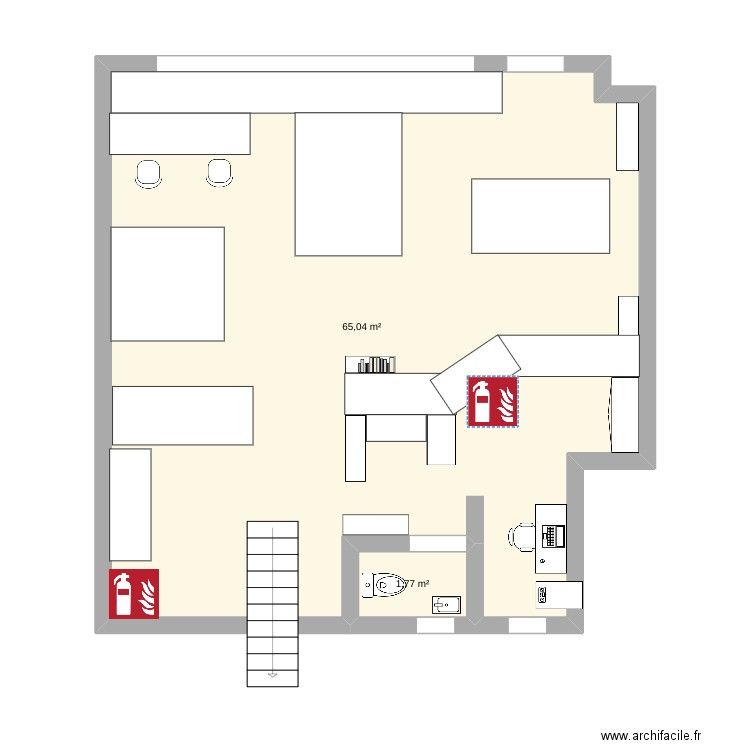 Atelier haut. Plan de 2 pièces et 67 m2