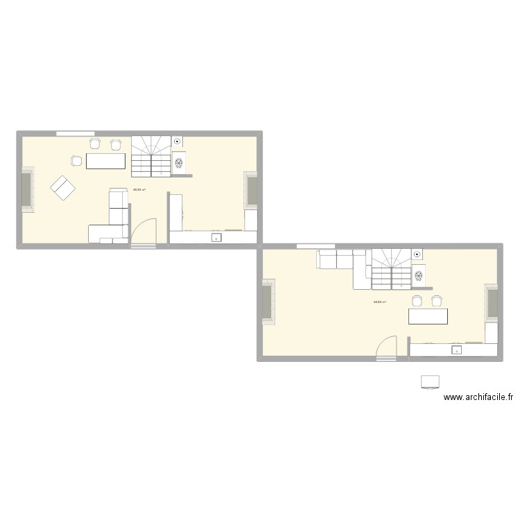 RDC CASA. Plan de 2 pièces et 131 m2