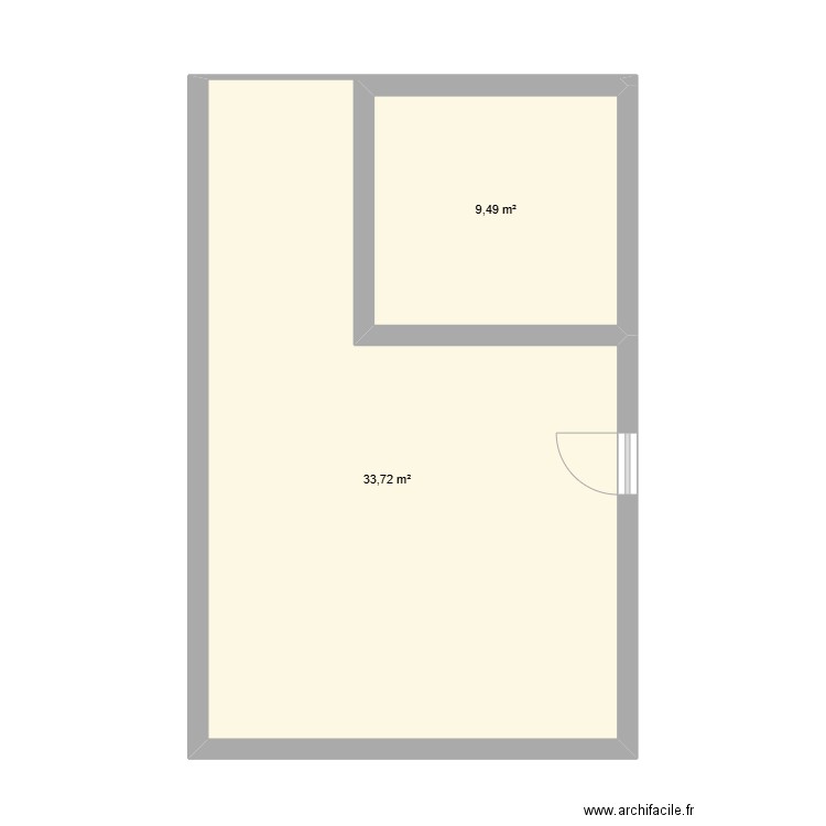 rdc. Plan de 2 pièces et 43 m2