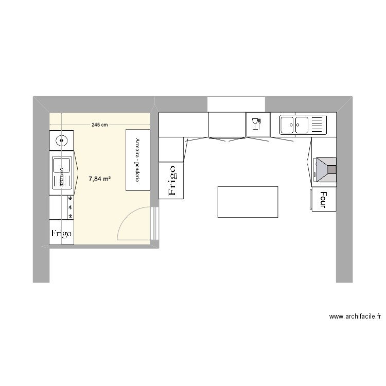 cuisine Alex. Plan de 1 pièce et 8 m2