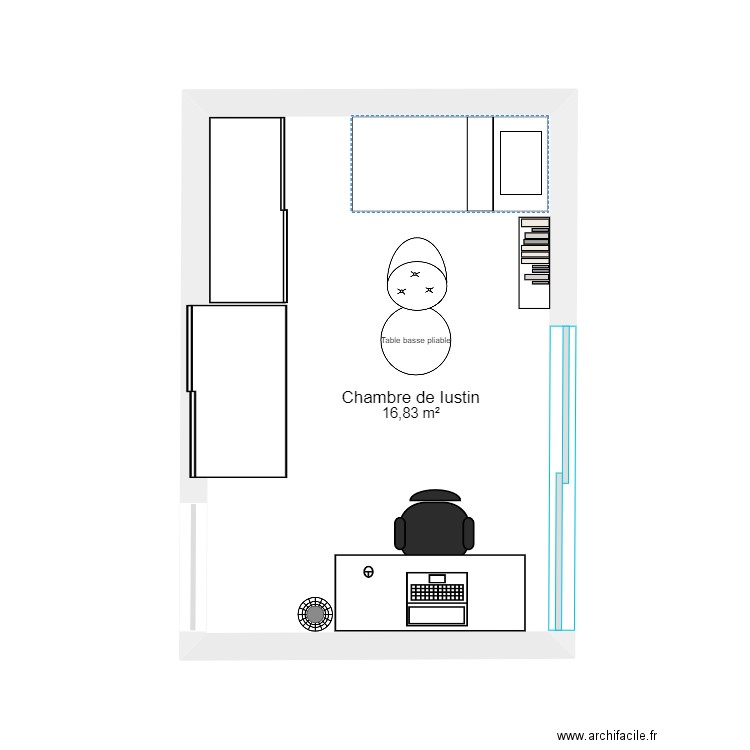 Chambre de Iustin. Plan de 1 pièce et 17 m2