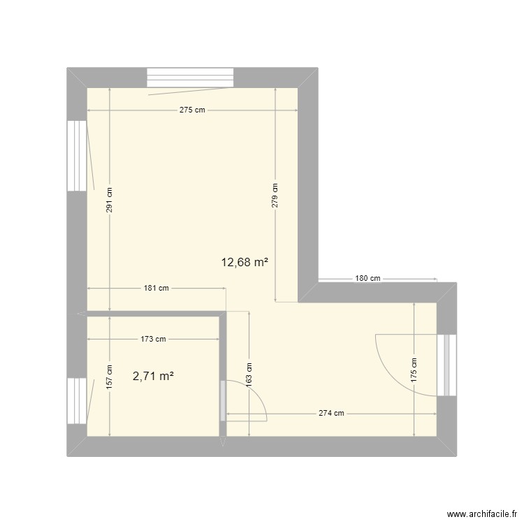 roubaix 16m². Plan de 2 pièces et 15 m2