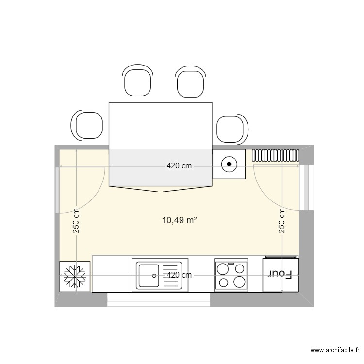 cuisine fauvettes. Plan de 1 pièce et 10 m2