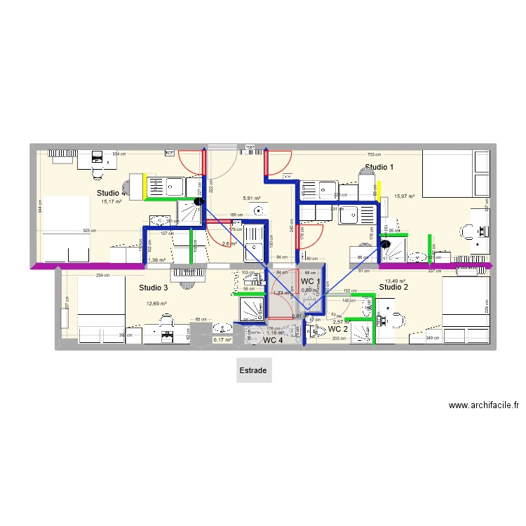 CG ST HERBLAIN CHARENTE V5 PLACO avec cotations VF. Plan de 13 pièces et 73 m2