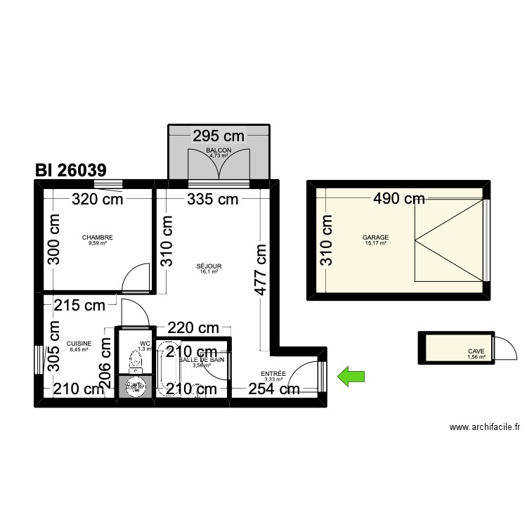 BI 26039. Plan de 10 pièces et 62 m2