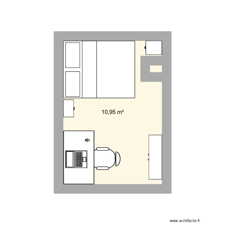 Chambre du bas pour moi. Plan de 1 pièce et 11 m2