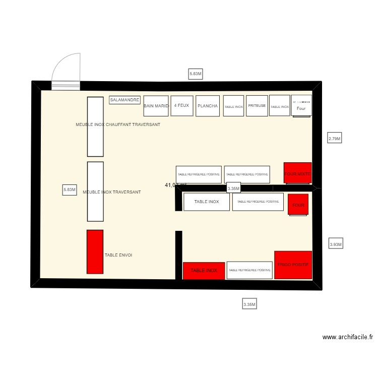 CUISINE765025025465. Plan de 1 pièce et 41 m2