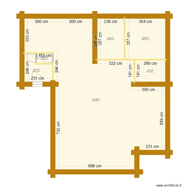 test fuste. Plan de 6 pièces et 134 m2