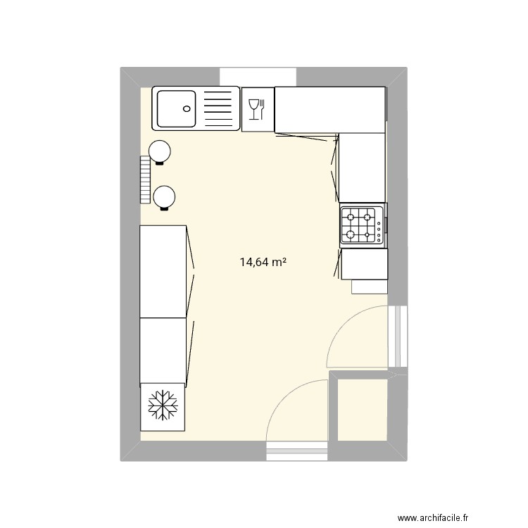 Cuisine. Plan de 1 pièce et 15 m2