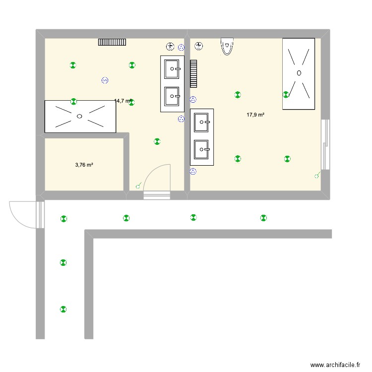 La maison des travaux . Plan de 3 pièces et 36 m2