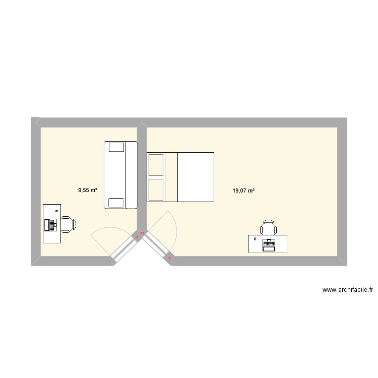 chambre etazghe. Plan de 2 pièces et 29 m2