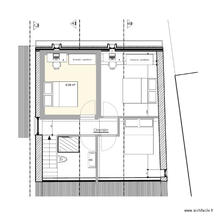 grenier. Plan de 1 pièce et 9 m2