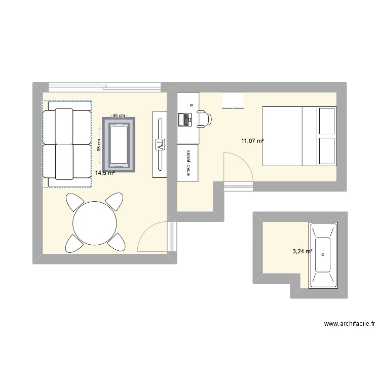 plan appart. Plan de 3 pièces et 29 m2