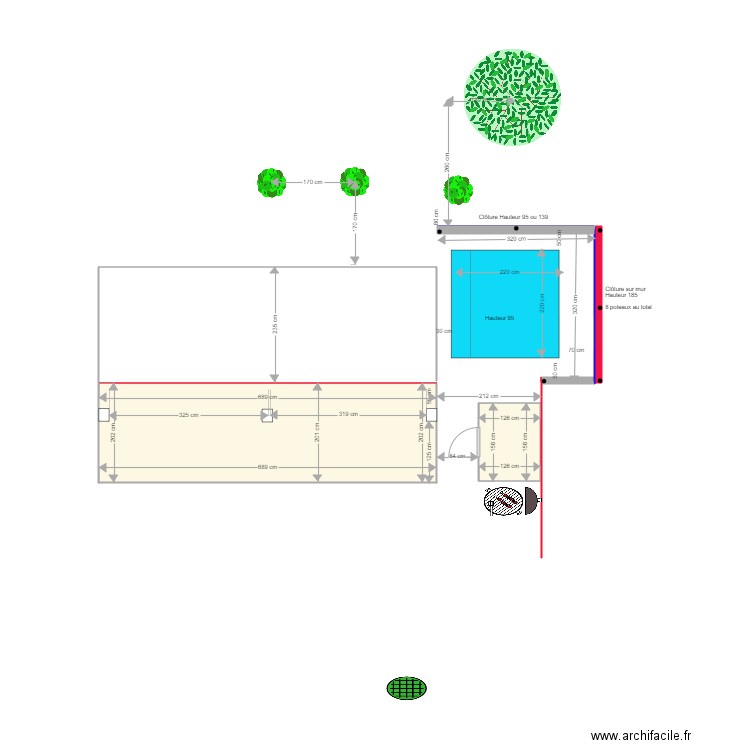 Terrasse. Plan de 2 pièces et 16 m2