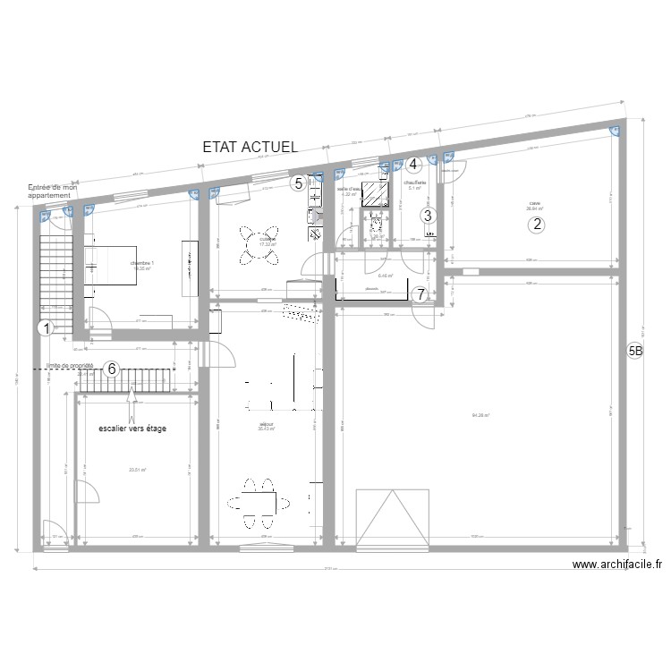 appart avec mofification demandées. Plan de 11 pièces et 258 m2