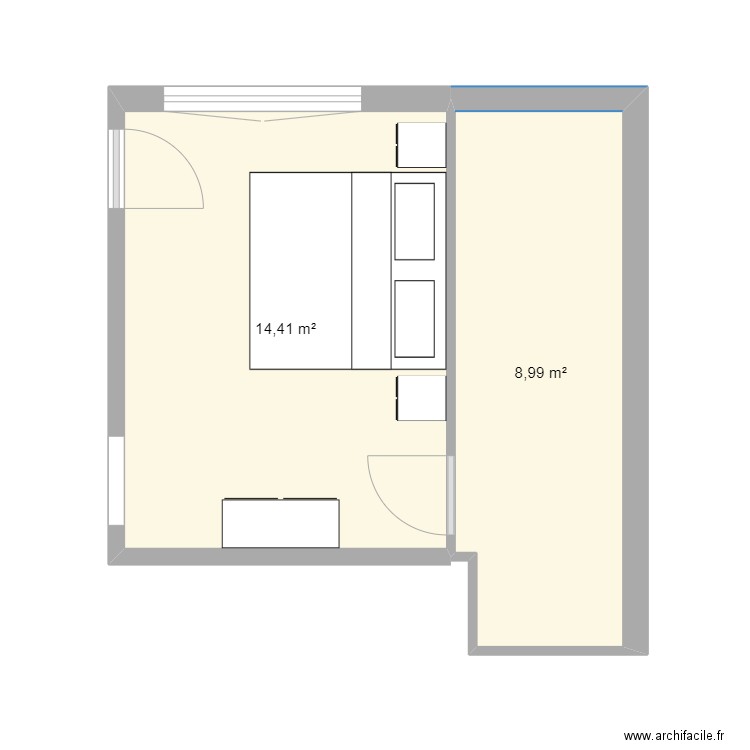 Chambre. Plan de 2 pièces et 23 m2