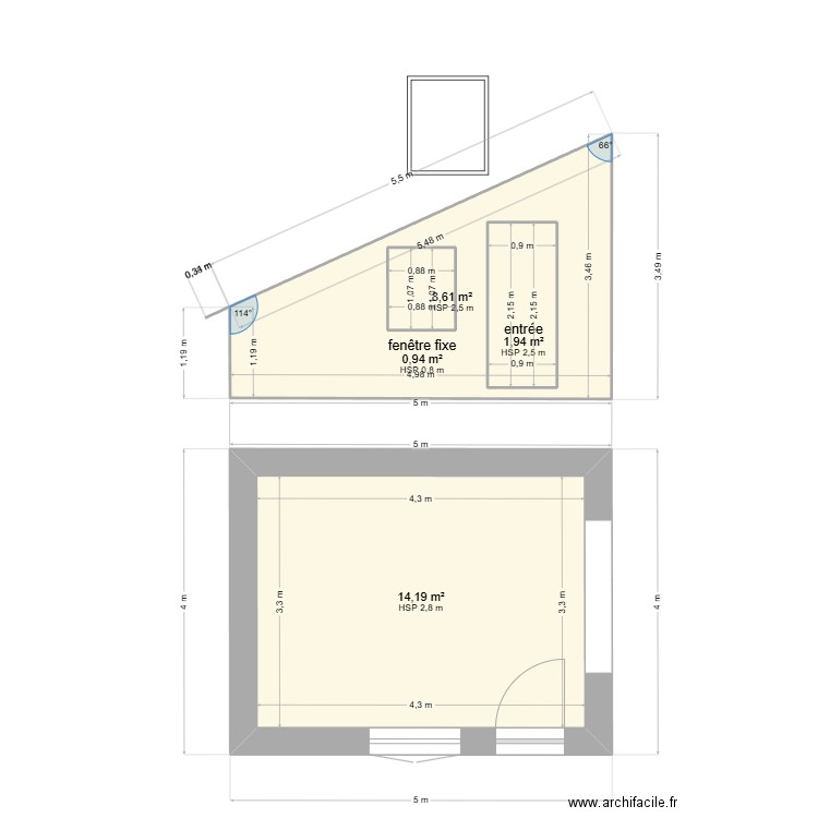 toiture essai plus petit. Plan de 4 pièces et 29 m2