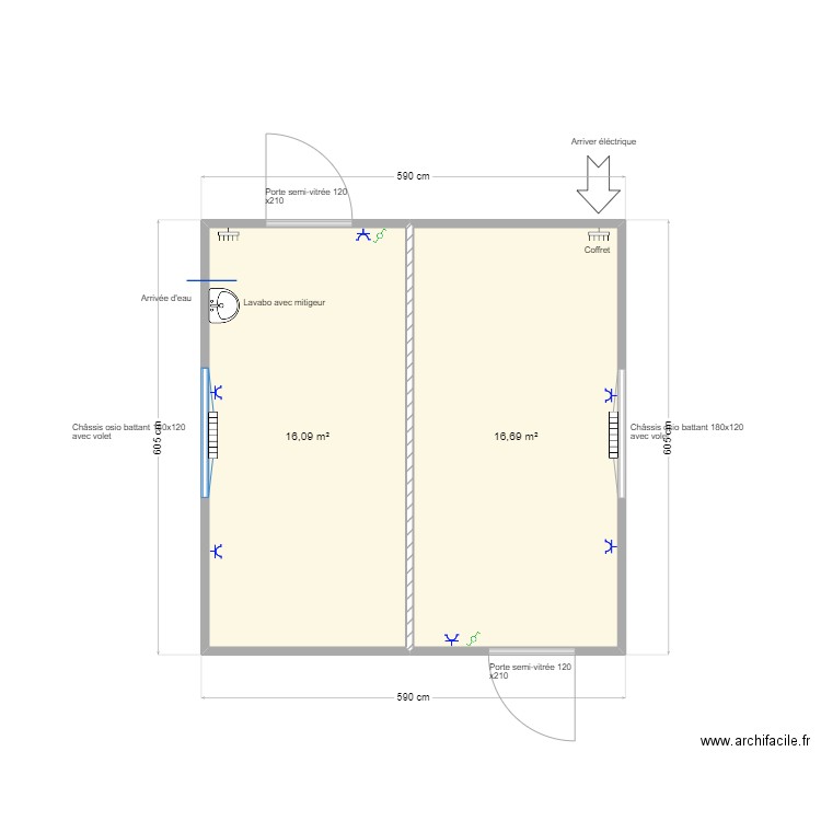 Classe 36m². Plan de 2 pièces et 33 m2