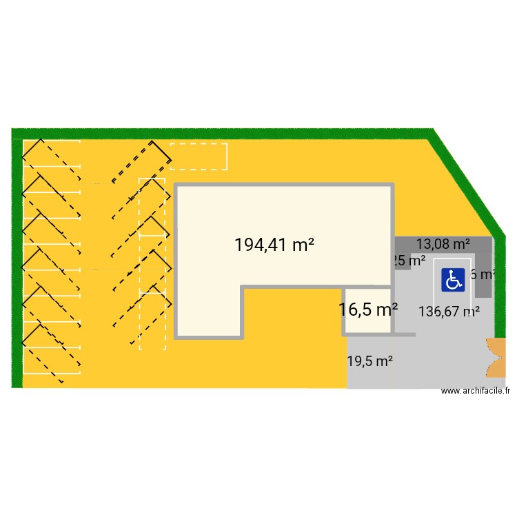 Projet cabinet kiné simul 15 places. Plan de 2 pièces et 211 m2