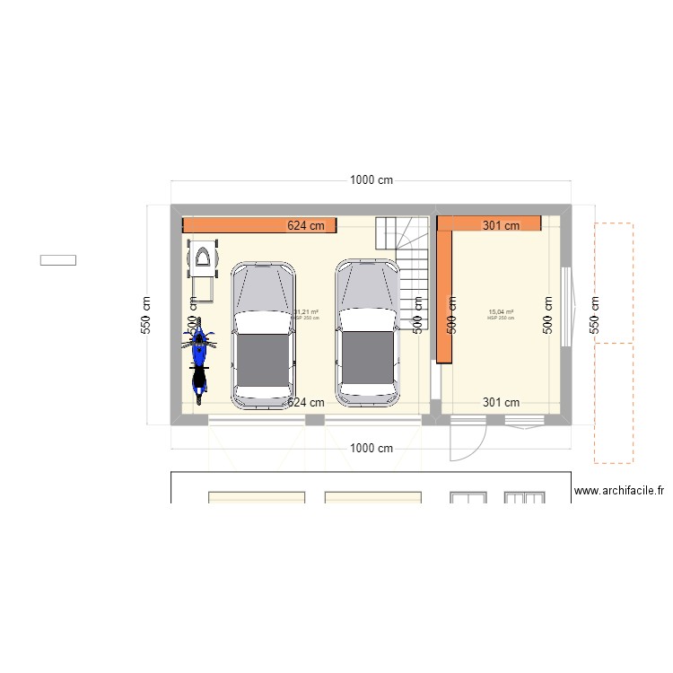 GARAGE. Plan de 2 pièces et 46 m2