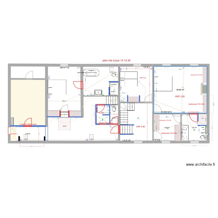 étage DROITE DEF 19 12 24. Plan de 8 pièces et 79 m2