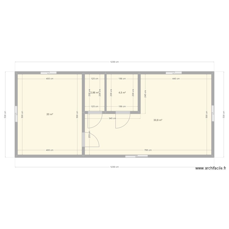 Vano. Plan de 4 pièces et 58 m2