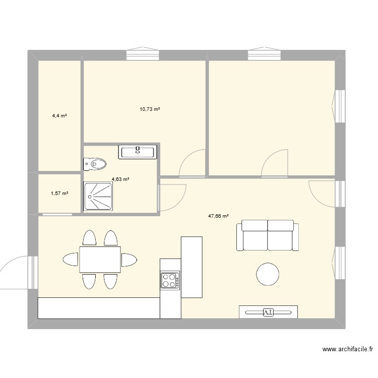 Plan A. Plan de 5 pièces et 69 m2