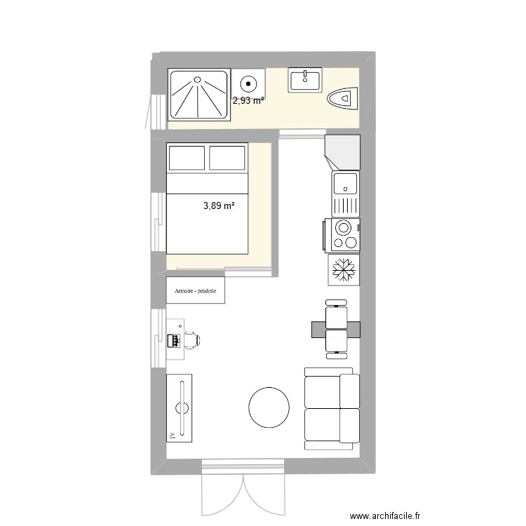 Studio1. Plan de 2 pièces et 7 m2