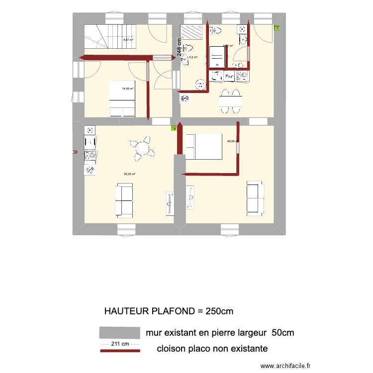 Apt RDC Hugues version studio 2. Plan de 6 pièces et 99 m2